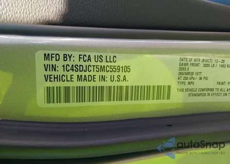 2021 Dodge Durango R/T Awd из США, поврежденный, VIN 1C4SDJCT5MC559105